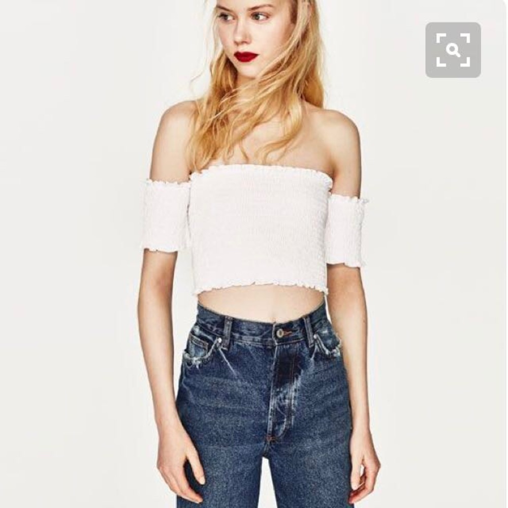 ZARA WHITE off shoulder smocked crop top